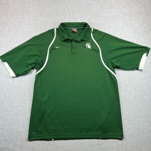 Nike Dri Fit Michigan State Spartans Polo Shirt XL Mens Green Golf Stretch Y2K